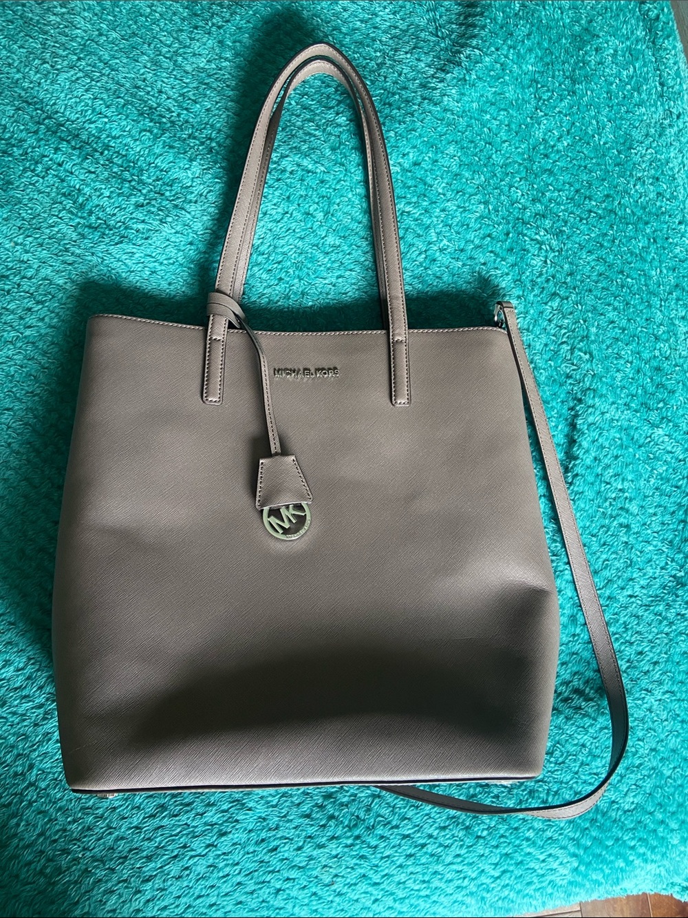 Michael Kors Gray Leather Tote with MK Charm